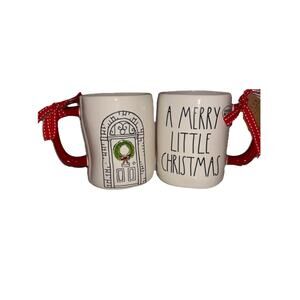 Rae Dunn A Merry Little Christmas Mug with Wreath on Door House Double Sided NEW